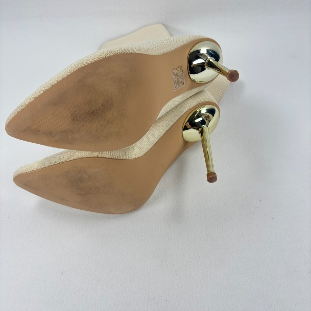 Knit Pointed Toe Sock Booties Stiletto Ivory Cream 4.5" High Heels Size 8.5 - Picture 9 of 14